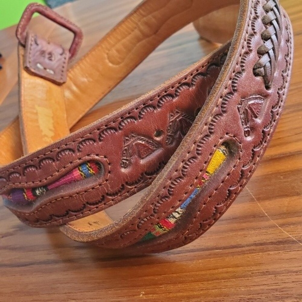 Vintage hand tooled leather Horse Print Western belt 36"